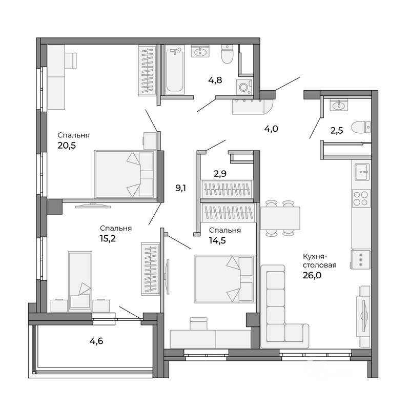 3 варианта изменения трехкомнатной квартиры без потери функциональности