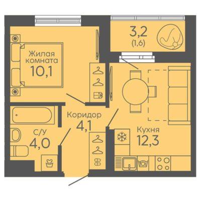 Планировки квартир Дом - Секция 6.4 в Новокольцовском в Екатеринбурге