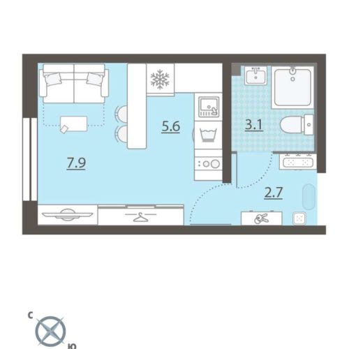Дом 50 - Планировка студии в ЖК Мичуринский в Екатеринбурге