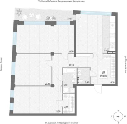 1 очередь | Дом 1 - Планировка трехкомнатной квартиры (и больше) в ЖК Литературный в Екатеринбурге
