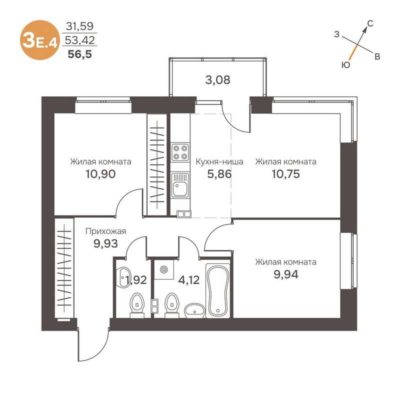 Дом 1 | 1.1; 1.2 - Планировка двухкомнатной квартиры в ЖК Культура в Среднеуральске