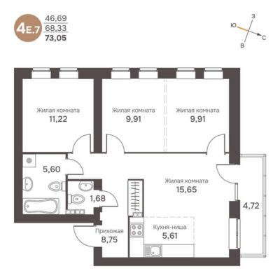 Дом 2 - Планировка трехкомнатной квартиры (и больше) в ЖК Культура в Среднеуральске