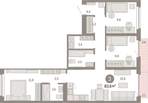 Дом 4 - Планировка трехкомнатной квартиры (и больше) в ЖК Брусника в Академическом в Екатеринбурге