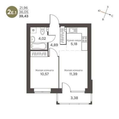 Дом 2 - Планировка однокомнатной квартиры в ЖК Культура в Среднеуральске