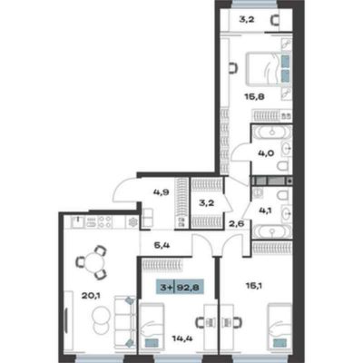Дом 1 | Секции 1-4 - Планировка трехкомнатной квартиры (и больше) в ЖК ТОЛК в Академическом в Екатеринбурге