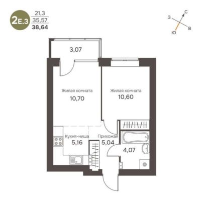 Дом 1 | 1.1; 1.2 - Планировка однокомнатной квартиры в ЖК Культура в Среднеуральске