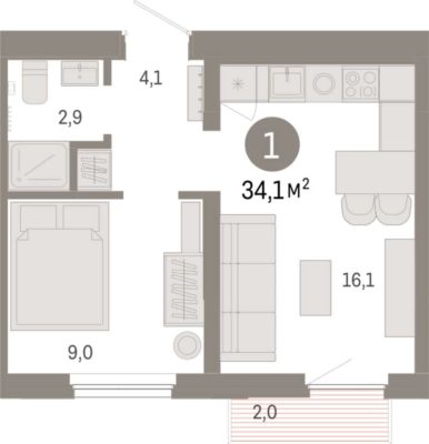 Дом 4 - Планировка однокомнатной квартиры в ЖК Брусника в Академическом в Екатеринбурге