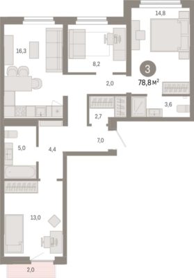 Дом 4 - Планировка трехкомнатной квартиры (и больше) в ЖК Брусника в Академическом в Екатеринбурге