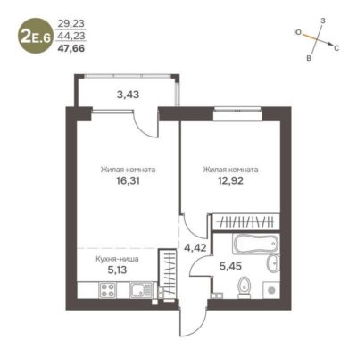 Дом 2 - Планировка однокомнатной квартиры в ЖК Культура в Среднеуральске