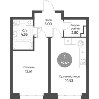 Дом 6.2 - Планировка однокомнатной квартиры в ЖК Солнечный в Екатеринбурге
