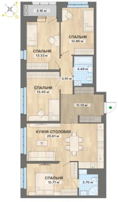 1 очередь | Дома 1; 2 - Планировка трехкомнатной квартиры (и больше) в ЖК  в Екатеринбурге