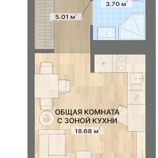 1 очередь | Дома 1; 2 - Планировка студии в ЖК  в Екатеринбурге