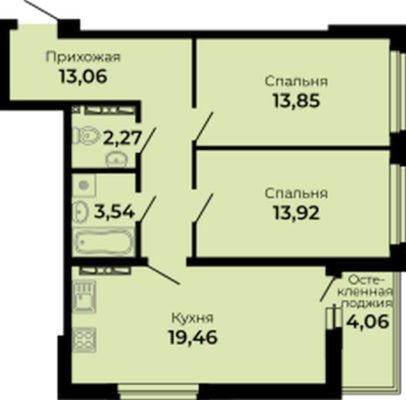 Дом 1 | Секции 1-5 - Планировка двухкомнатной квартиры в ЖК Есенин в Верхней Пышме
