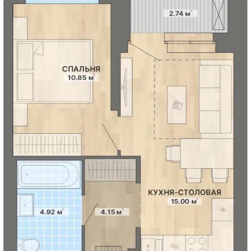 1 очередь | Дома 1; 2 - Планировка однокомнатной квартиры в ЖК  в Екатеринбурге