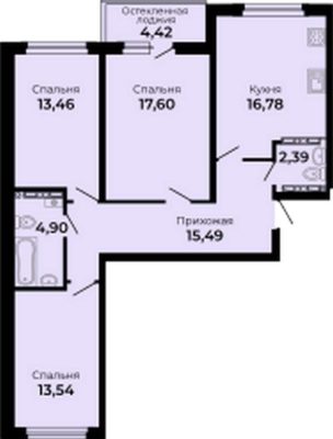 Дом 1 | Секции 1-5 - Планировка трехкомнатной квартиры (и больше) в ЖК Есенин в Верхней Пышме