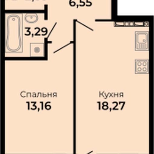 Дом 1 | Секции 1-5 - Планировка однокомнатной квартиры в ЖК Есенин в Верхней Пышме