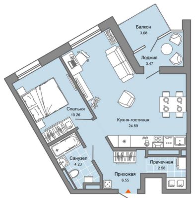 Дом 4 | Этап 1 - Планировка однокомнатной квартиры в ЖК Лес в Екатеринбурге