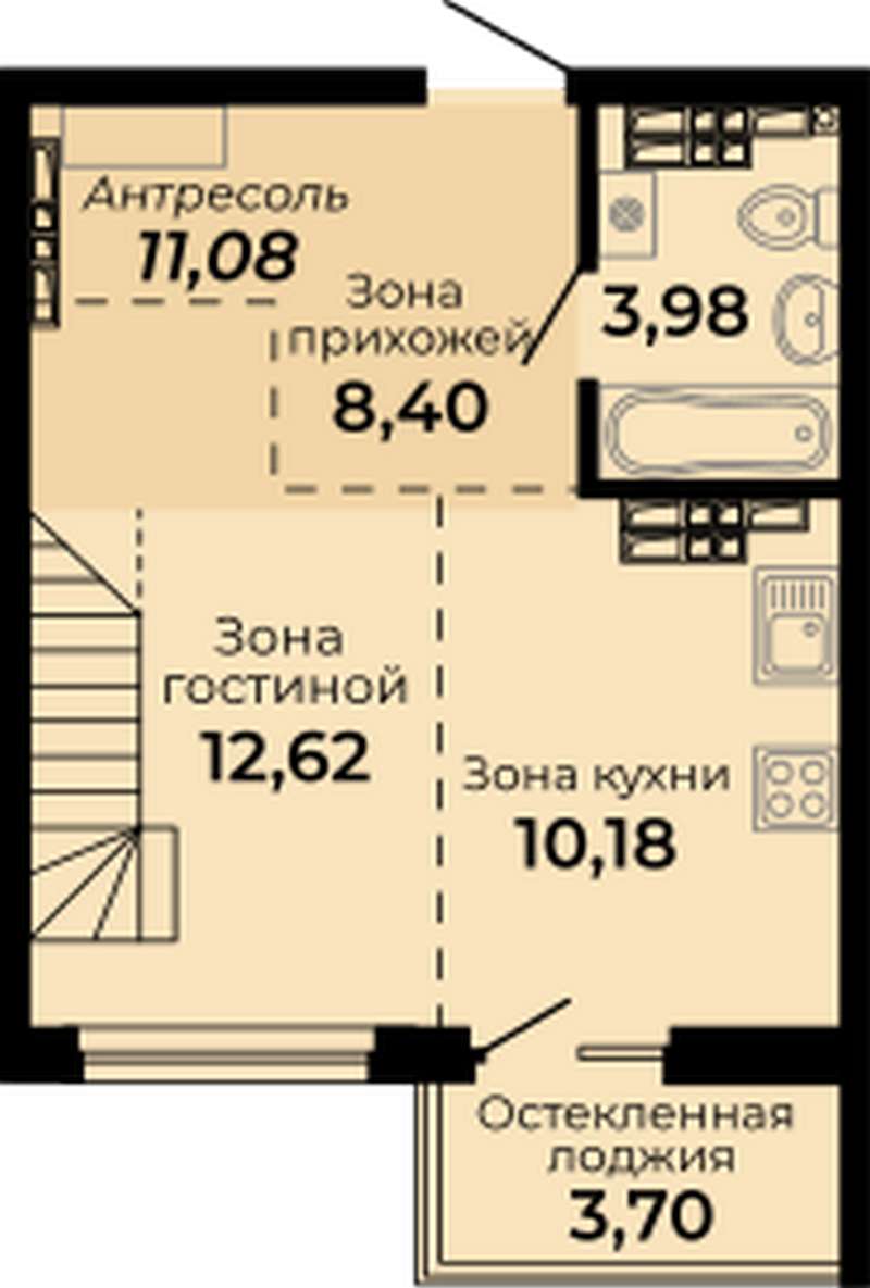 Квартира-студия 51,78 м² в секциях 1-5 в ЖК Есенин в Верхней Пышме - Купить  по цене от застройщика