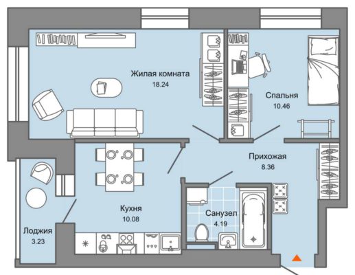Дом 4 | Этап 1 - Планировка двухкомнатной квартиры в ЖК Лес в Екатеринбурге