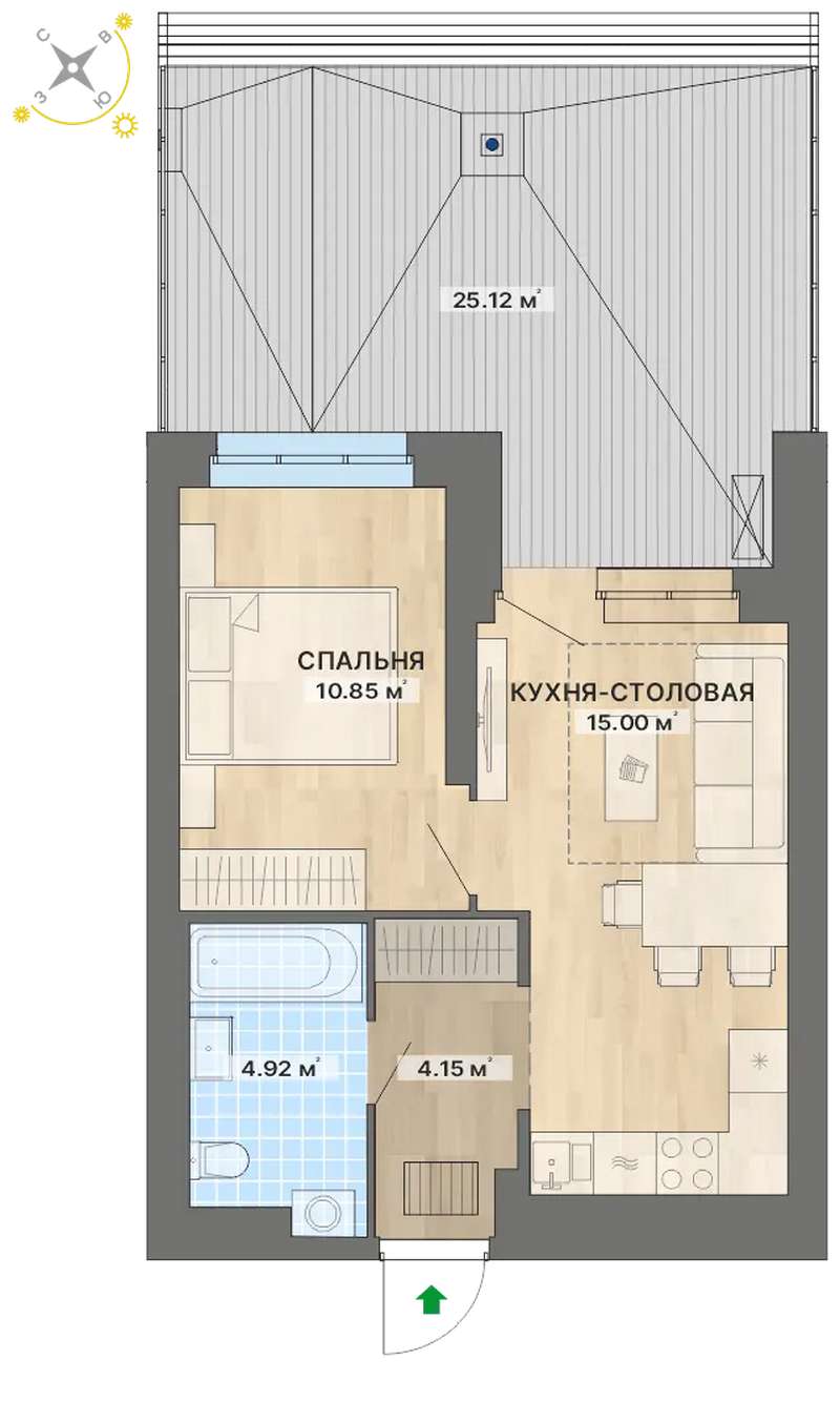 1-комнатная квартира 60,04 м² в ЖК Речной квартал в Екатеринбурге