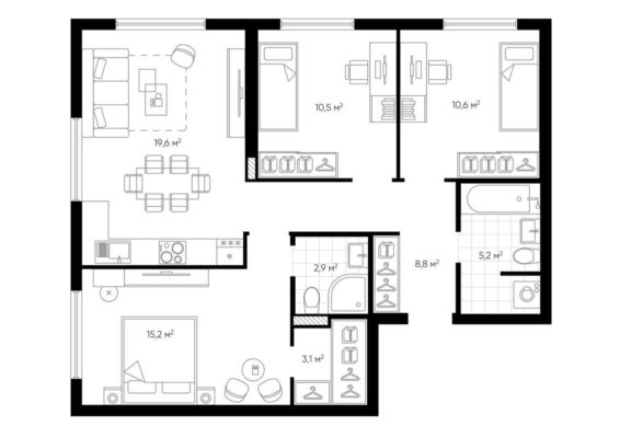 Дом 2 - Планировка трехкомнатной квартиры (и больше) в ЖК Amundsen в Екатеринбурге