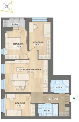 1 очередь | Дома 1; 2 - Планировка трехкомнатной квартиры (и больше) в ЖК  в Екатеринбурге