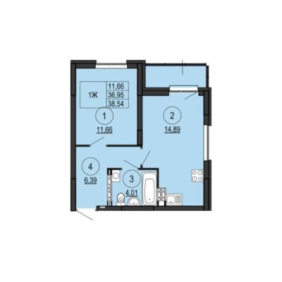 Дома 1; 2 - Планировка однокомнатной квартиры в ЖК Центральный в Сысерти