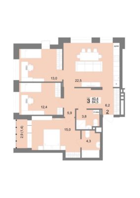 Дом 1 - Планировка трехкомнатной квартиры (и больше) в ЖК Шаумяна 77 в Екатеринбурге