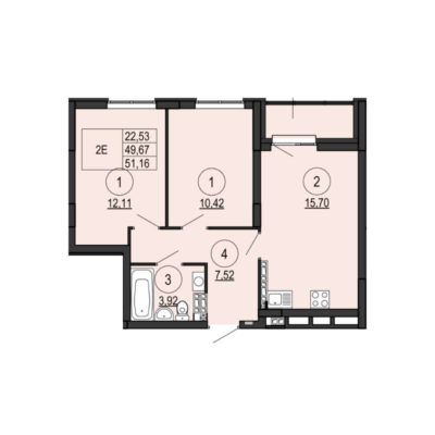 Дома 1; 2 - Планировка двухкомнатной квартиры в ЖК Центральный в Сысерти