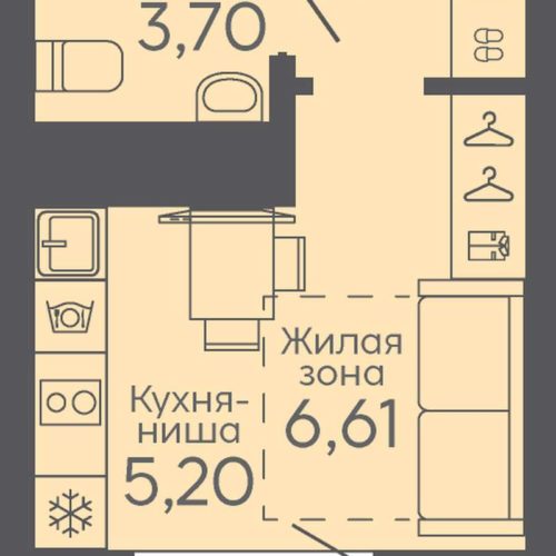 Дом 5  - Планировка студии в ЖК Новокольцовский в Екатеринбурге