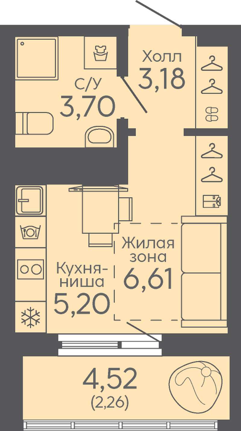 Квартира-студия 20,9 м² в 5 доме в ЖК Новокольцовский в Екатеринбурге -  Купить по цене от застройщика