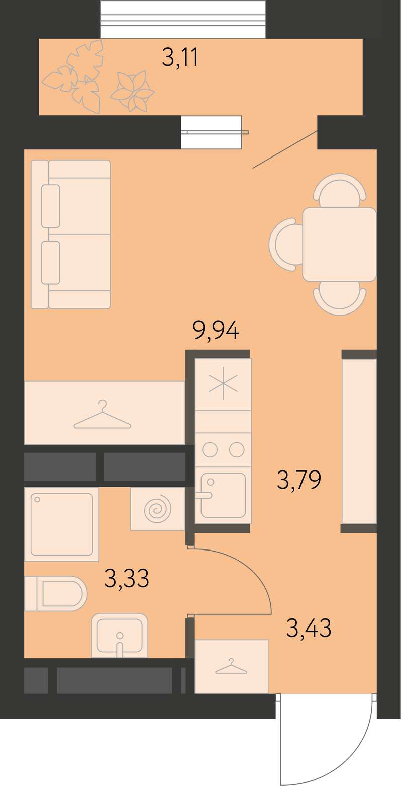 Квартира-студия 22,2 м² в доме 3.6 в ЖК Первый Академ в Екатеринбурге -  Купить по цене от застройщика