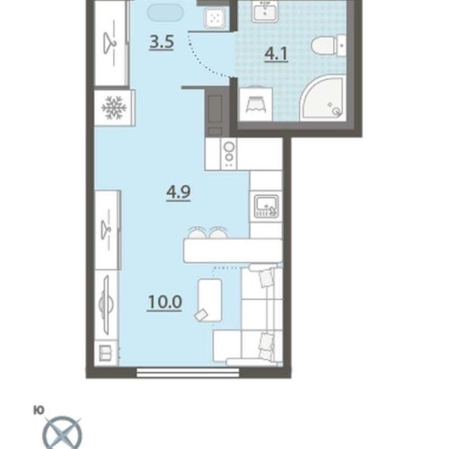Дом 7 - Планировка студии в ЖК Меридиан в Екатеринбурге