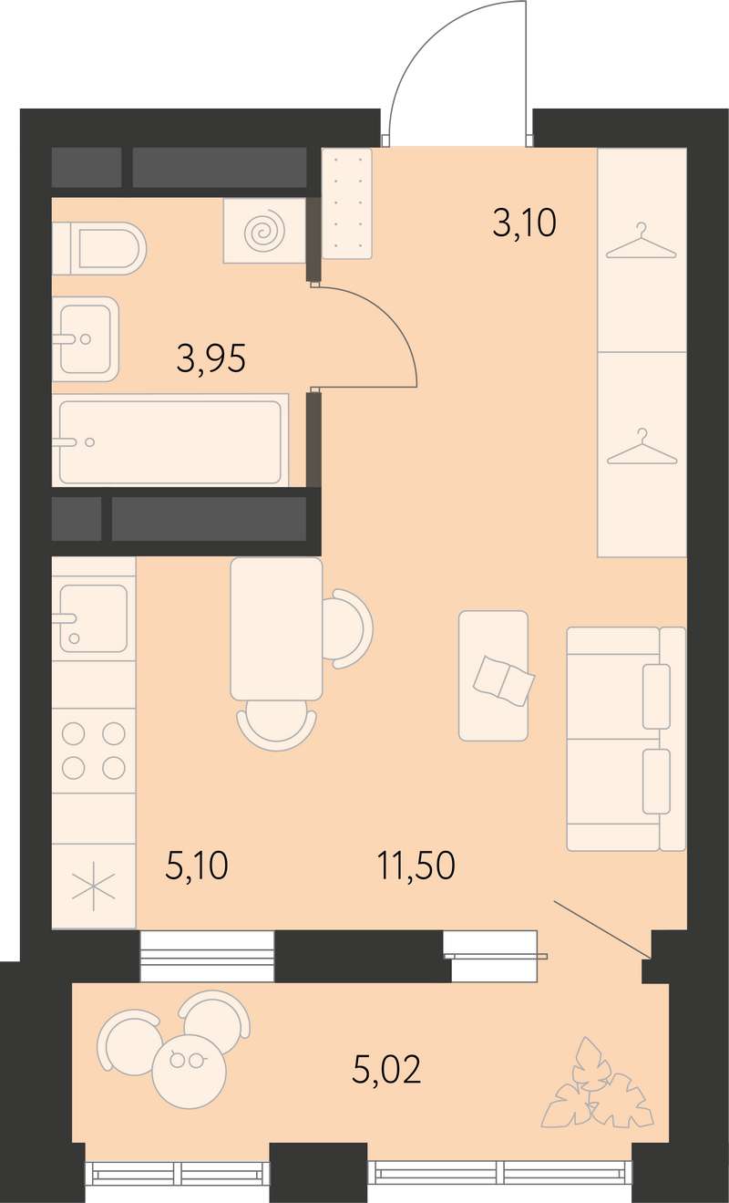 Квартира-студия 26,2 м² в доме 3.6 в ЖК Первый Академ в Екатеринбурге -  Купить по цене от застройщика