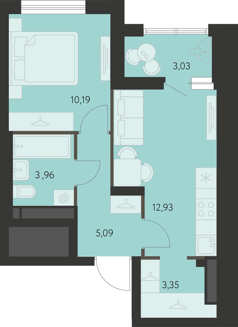 1-комнатная квартира 36,2 м² в доме 3.6 в ЖК Первый Академ в Екатеринбурге  - Купить по цене от застройщика