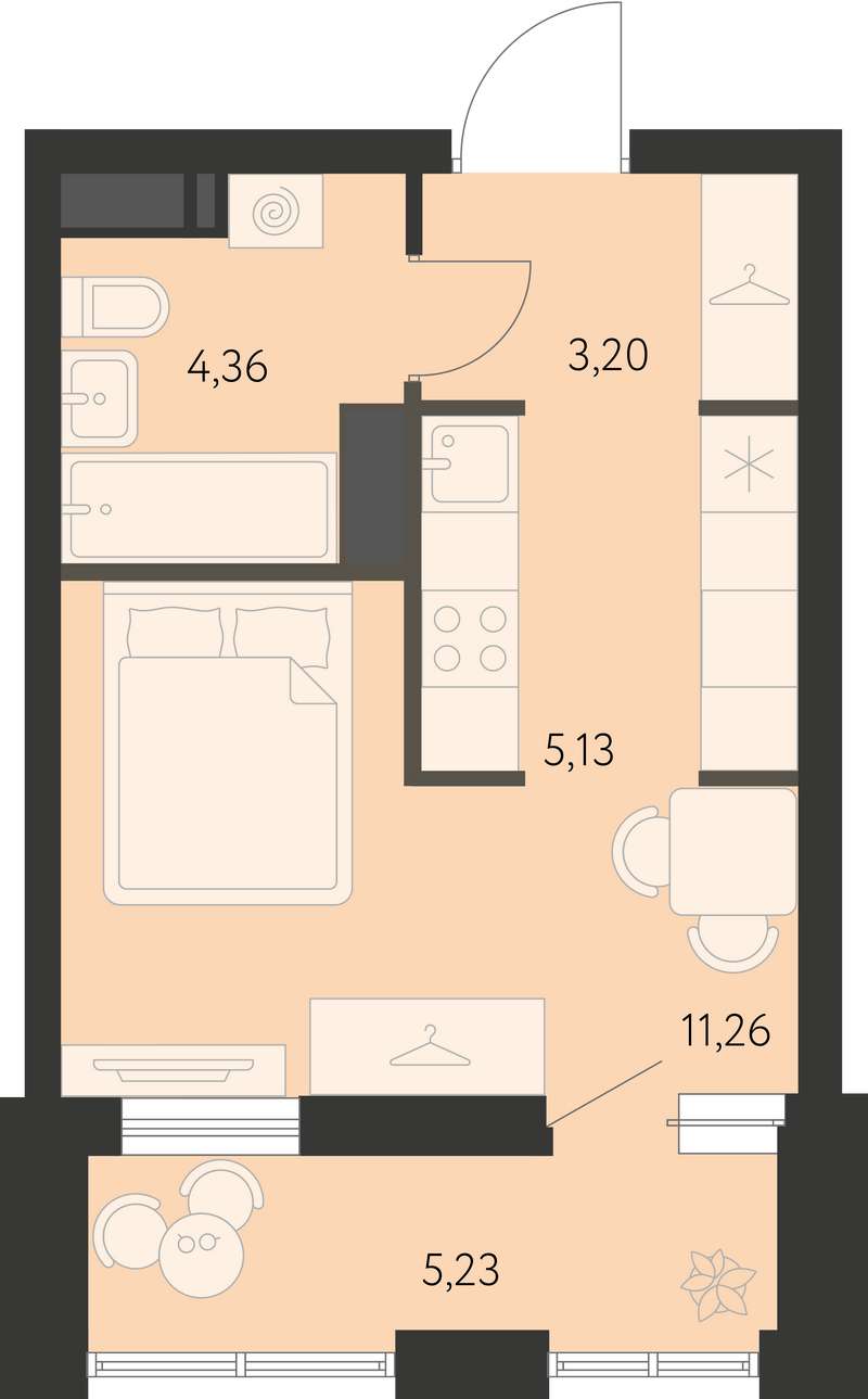 Квартира-студия 26,7 м² в доме 3.6 в ЖК Первый Академ в Екатеринбурге -  Купить по цене от застройщика