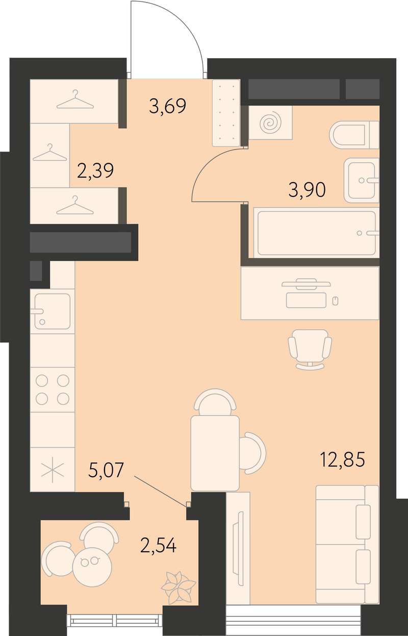 Квартира-студия 29,4 м² в доме 3.6 в ЖК Первый Академ в Екатеринбурге -  Купить по цене от застройщика