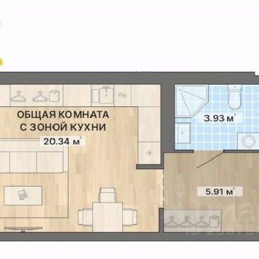 7 очередь | 2 дома - Планировка студии в ЖК Северное сияние в Екатеринбурге