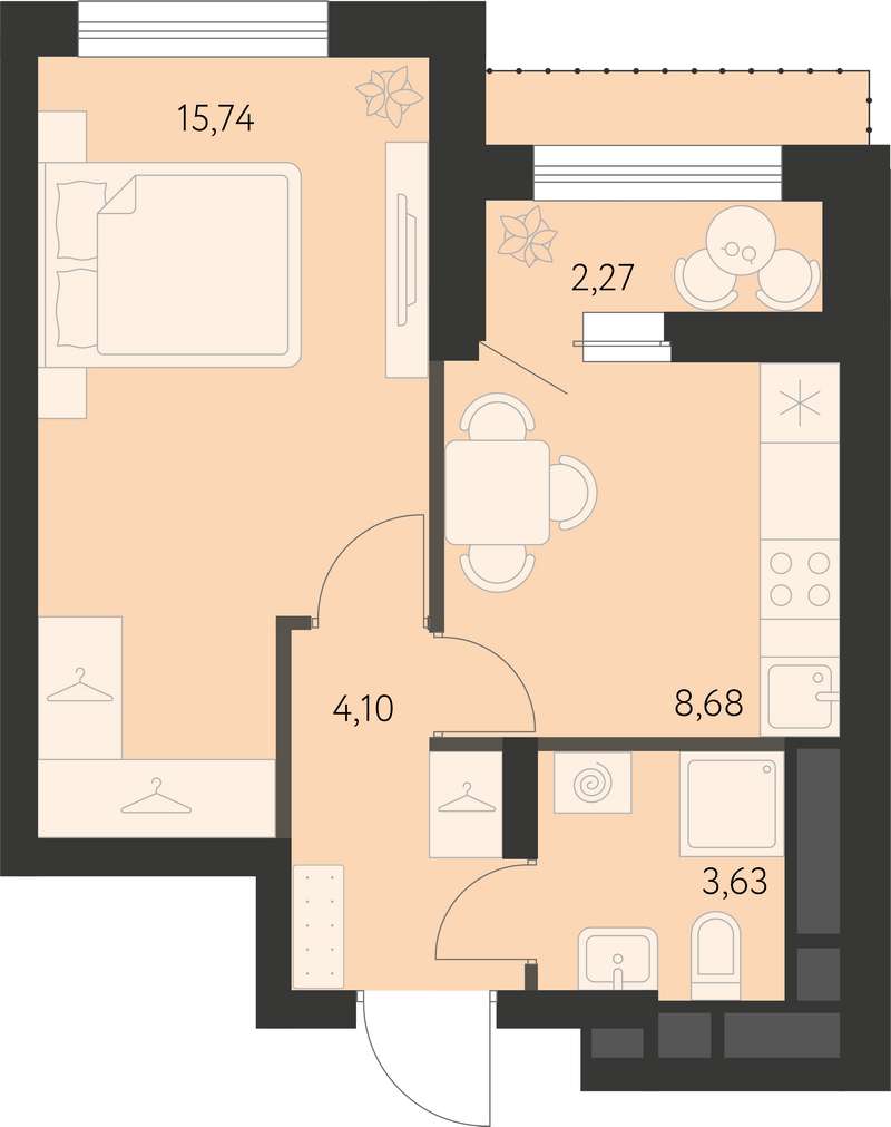 1-комнатная квартира 33,3 м² в доме 3.6 в ЖК Первый Академ в Екатеринбурге  - Купить по цене от застройщика