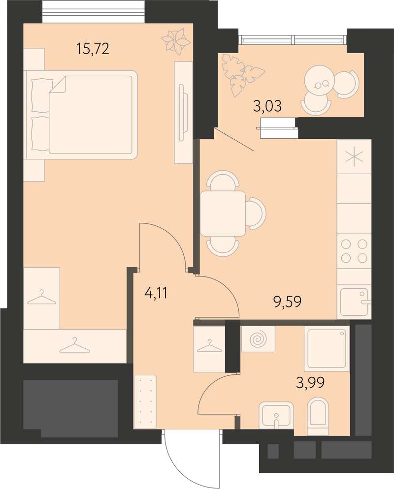 1-комнатная квартира 34,9 м² в доме 3.6 в ЖК Первый Академ в Екатеринбурге  - Купить по цене от застройщика