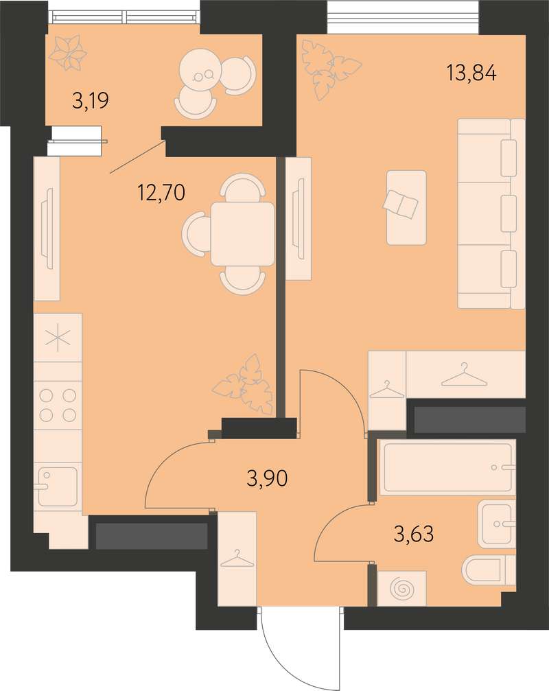 1-комнатная квартира 35,7 м² в доме 3.6 в ЖК Первый Академ в Екатеринбурге  - Купить по цене от застройщика