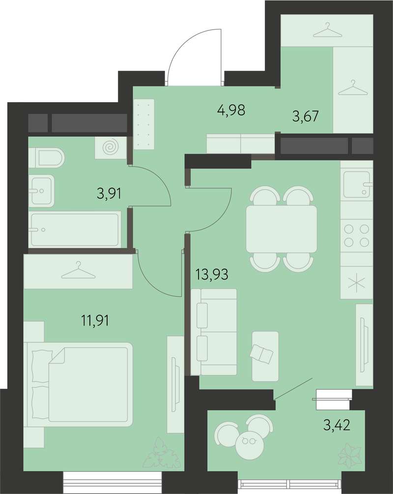 1-комнатная квартира 40,1 м² в доме 3.6 в ЖК Первый Академ в Екатеринбурге  - Купить по цене от застройщика