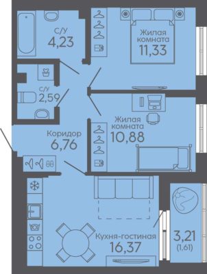 Дом 5  - Планировка двухкомнатной квартиры в ЖК Новокольцовский в Екатеринбурге