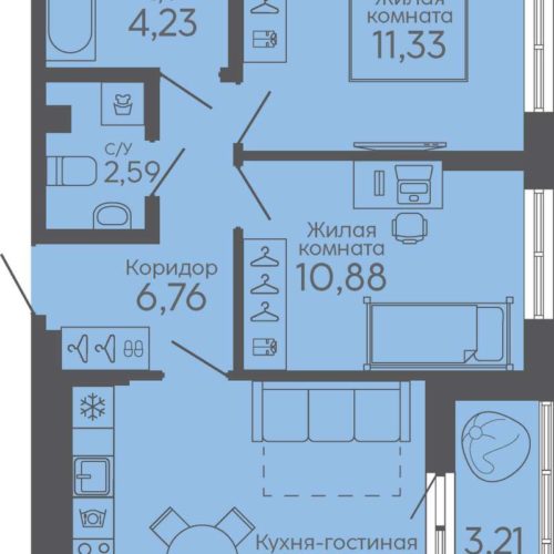 Дом 5  - Планировка двухкомнатной квартиры в ЖК Новокольцовский в Екатеринбурге