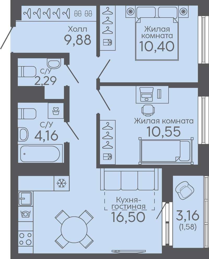 2-комнатная квартира 55 м² в 5 доме в ЖК Новокольцовский в Екатеринбурге -  Купить по цене от застройщика