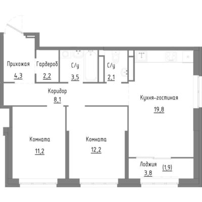 Дом 1 - Планировка двухкомнатной квартиры в ЖК Мирлеон в Екатеринбурге
