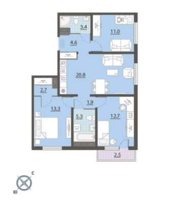 Дом 7 - Планировка трехкомнатной квартиры (и больше) в ЖК Меридиан в Екатеринбурге