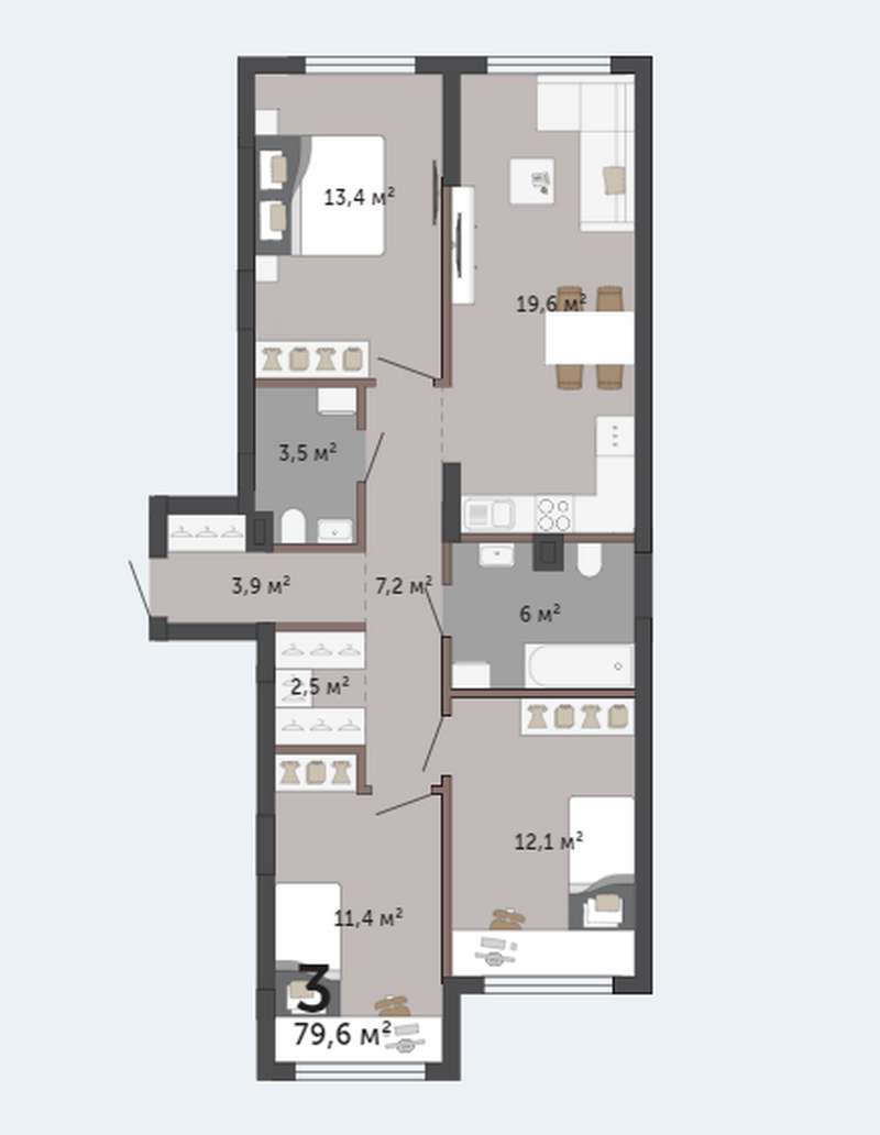 3-комнатная квартира 79,6 м² во 2 доме в ЖК Парк Победы в Екатеринбурге -  Купить по цене от застройщика