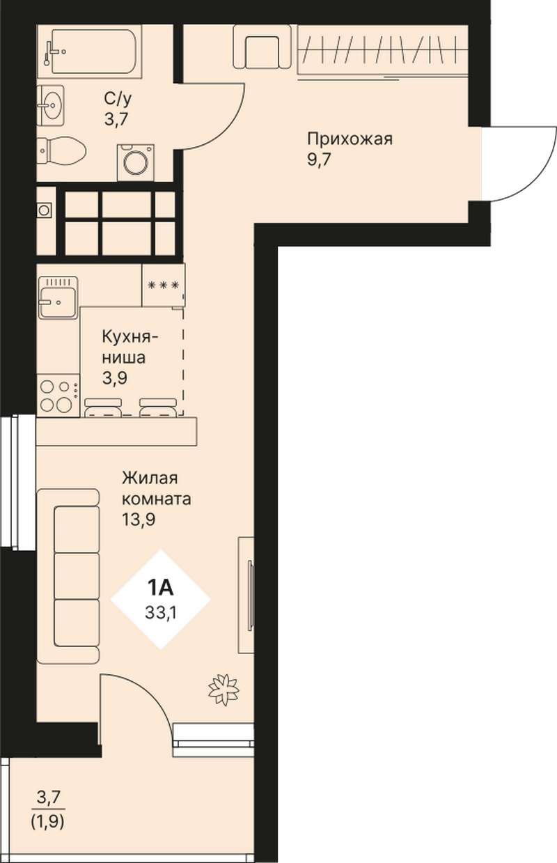 Квартира-студия 33,1 м² в 4 доме в ЖК Веер Парк (Veer Park) в Екатеринбурге  - Купить по цене от застройщика