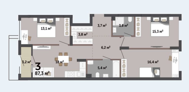 Дом 2: Секции 4; 5 - Планировка трехкомнатной квартиры (и больше) в ЖК Парк Победы в Екатеринбурге